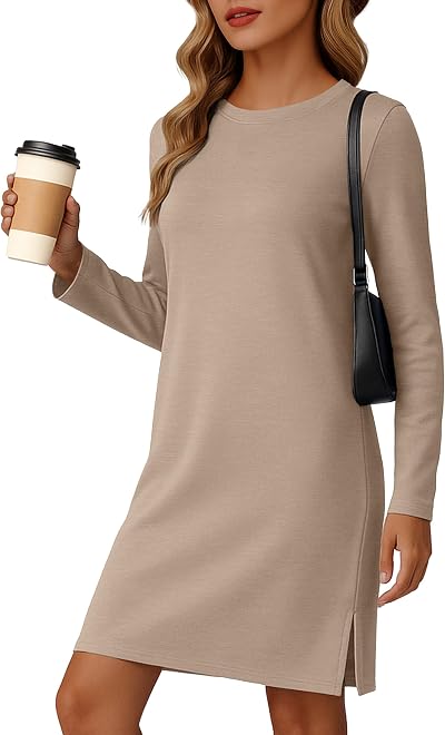 Qixing Dresses for Women Casual Long Sleeve Dress Fall Fashion Travel Airport Outfits with Pocket