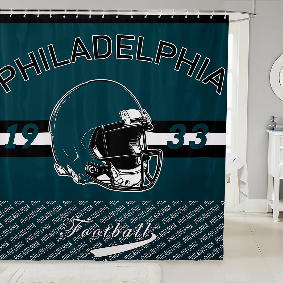 Feelyou Football Shower Curtain for Bathroom Decor Philadelphia Bath Curtain for Stalls Bathtubs Football City Bathroom Accessories Sports Games Waterproof Polyester Fabric with 12 Hooks 72"x78"