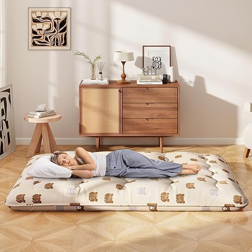 Miniatura 3 de Giantex Colchón de suelo japonés, colchón de futón de 4 pulgadas con funda lavable y bolsa de almacenamiento, colchón plegable enrollable para