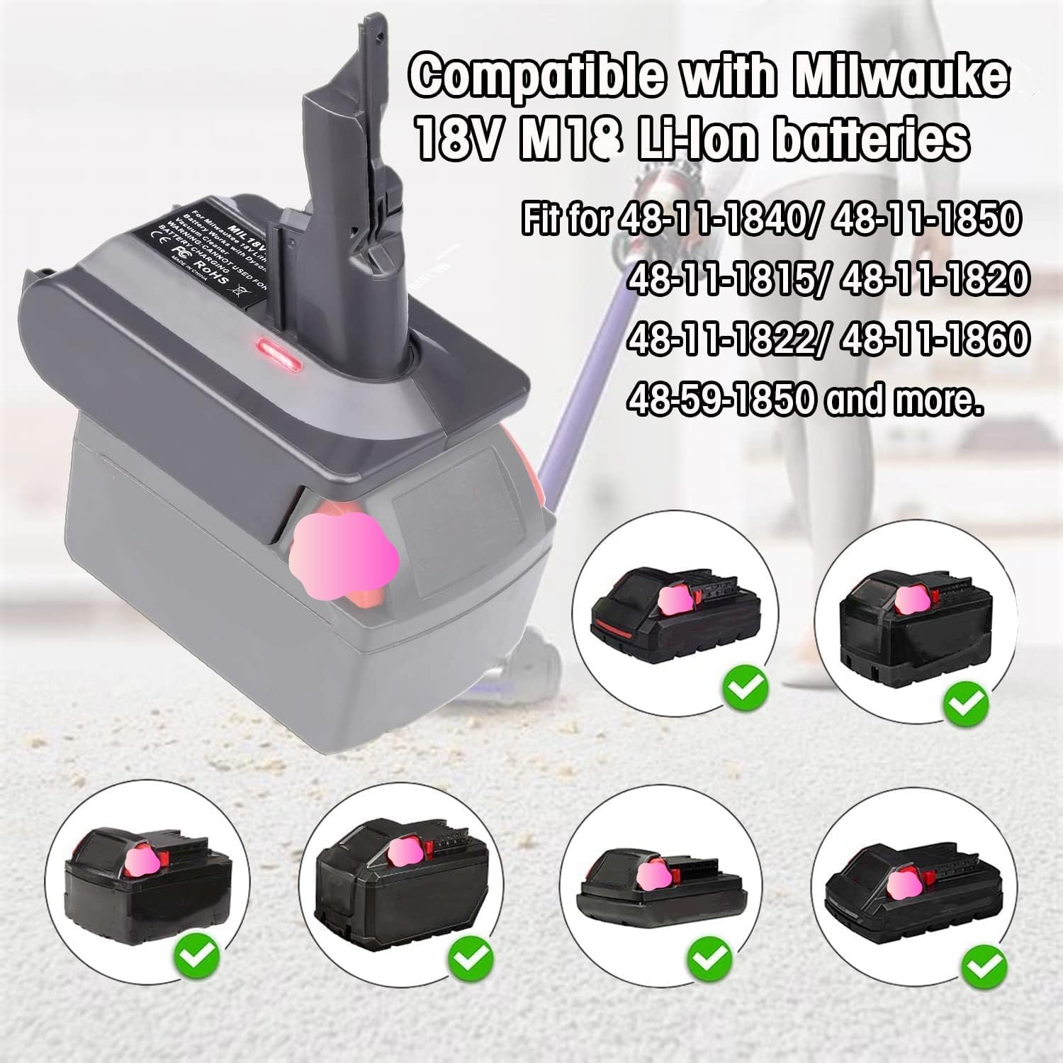 MIL18V7 Battery Adapter for Dyson, Convert for Milwaukee M18 18V Li-ion Battery to for Dyson V7 Motorhead V7 Trigger V7 Fluffy V7 Absolute V7 HEPA V7 Car+Boat V7 Animal V7 SV11 Vacuum Cleaner