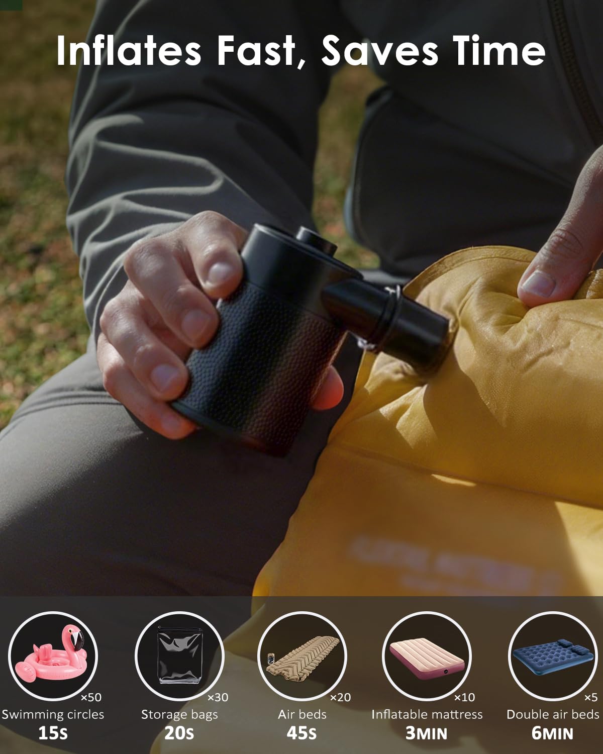 Mojimdo 2 en 1 Mini Bomba De Aire Eléctrica Batería 4000 mAh – Portátil, 5000 Pa, 450 L/Min, Inflar Y Aspirar, 4 Boquillas para Colchón Inflable, Bote Hinchable, Camping, Piscina Y Bolsas De Vacío