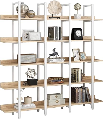 Miniatura 9 de KIVENJAJA Estantería triple ancha de 5 niveles estantería industrial con marco de metal estantes altos de almacenamiento abiertos para dormitorio