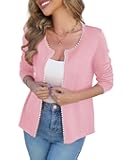 CiCiBird Women Lightweight Open Front Sweater Cardigan Pearls Trim Knit Jacket Trendy Long Sleeve Clothes Coatigan