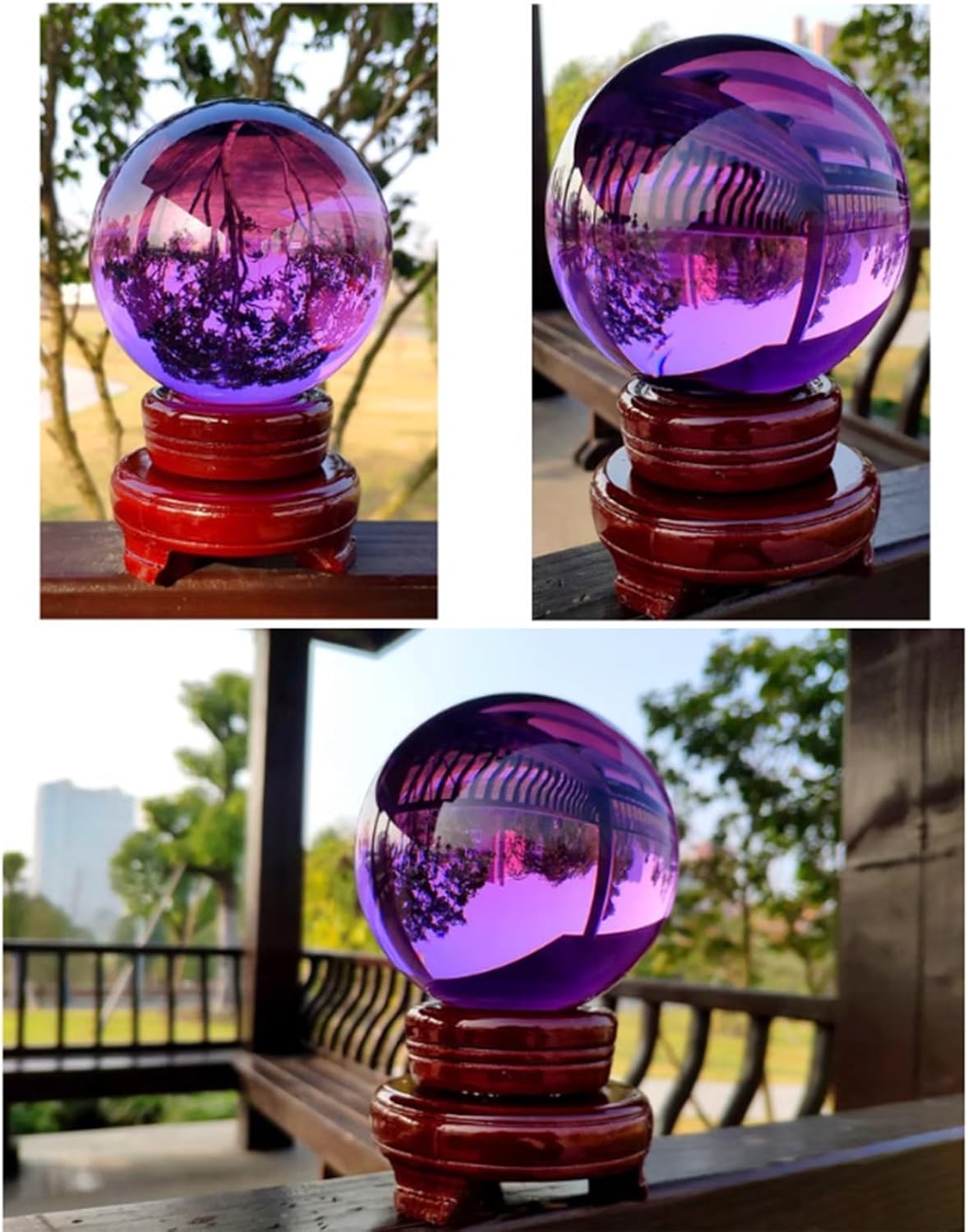Purple Clear Crystal Ball with Stand, Divnation Sphere,Glass Magic for Gifts Family Decorative, Home Office Decor,80mm/3.14in