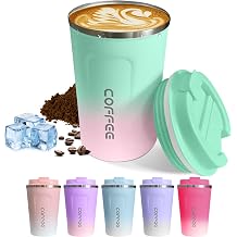 SPLMIFA Travel Coffee Mug Leak-Proof, Reusable Coffee Cups with Lids, Stainless Steel Vacuum Insulated Coffee Tumblers, Thermal Insulation Cup for Men and Women Hot & Cold Drinks2nd-Green Pink, 17OZ