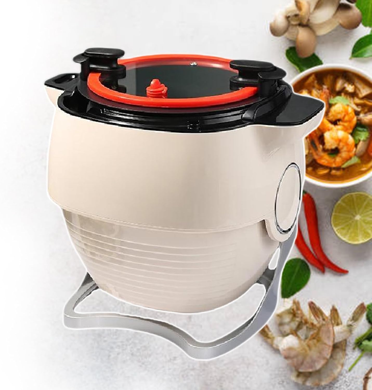 6 L Automatic Cooking Machine, Electric Cooking Wok Fried Rice Machine, One-Click Start, 3 Speed Adjustable, 360° Rotation Heating, For Stir Frying, Stewing, With Touch Control Panel