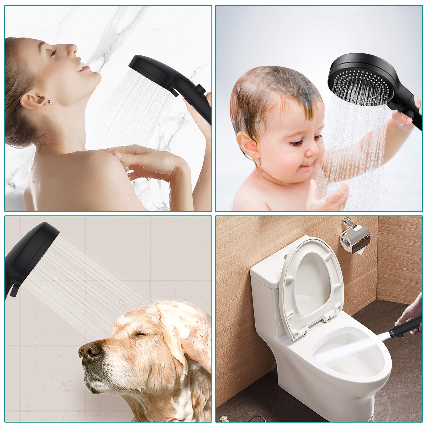 MIAOHUI Soffione doccia con tubo flessibile e interruttore on/off, soffione doccia portatile ad alta pressione a 3 impostazioni, soffione doccia rimovibile con tubo, staffa angolare regolabile,