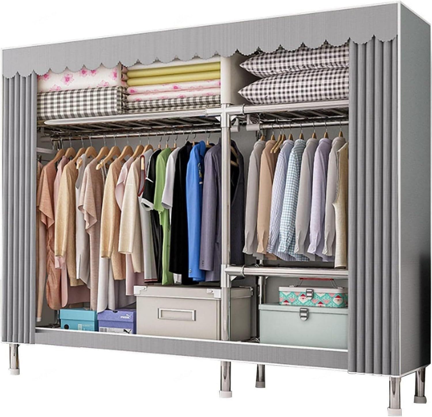 Armario portátil de lona de gran capacidad con estantes y organizador de ropa para dormitorio