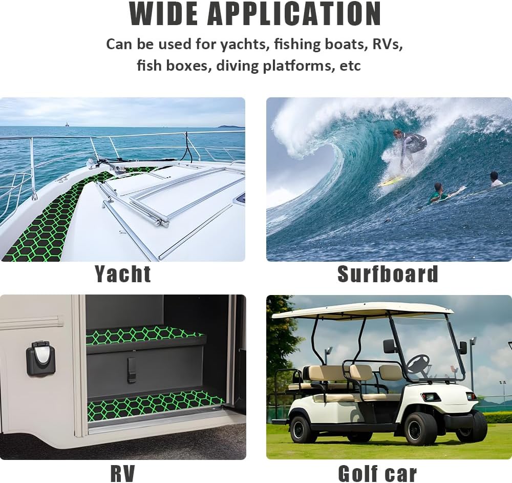 98.4"X43.31" Diamonds and Hexagons EVA Self-Adhesive Boat Flooring and Decorative Fish for Yacht Pool Boat Flooring Sheet Thick Non-Skid mat (Black and Green, 98.4"X43.31")