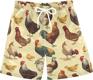 XDKDZIS Boys Swim Trunks Retro Chickens Hens Chicks Bathing Suit Quick Dry Beach Swimsuit