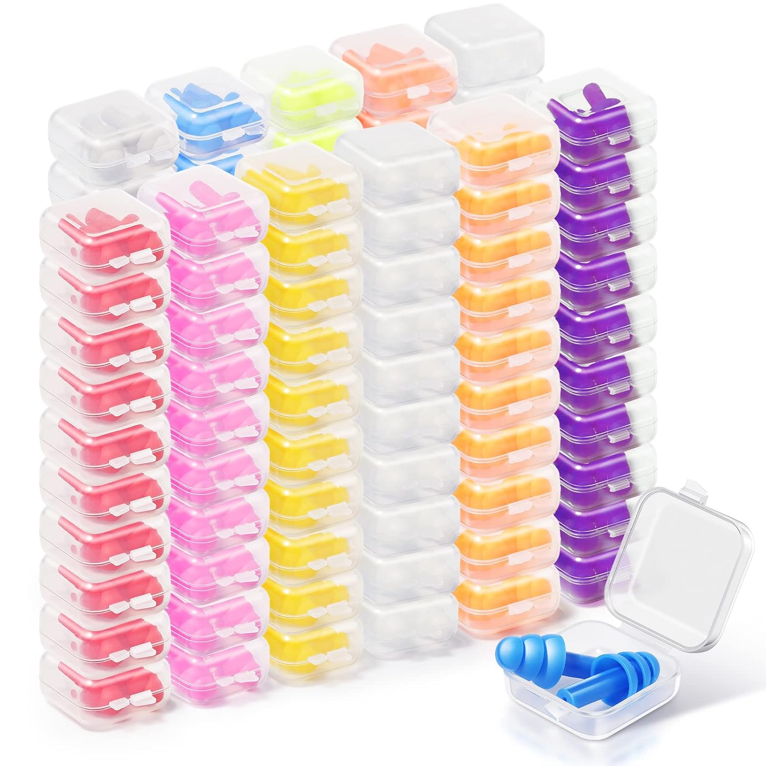 Tondiamo 150 Pares de Protetores Auriculares de Silicone Embalados Individualmente com Estojo - Protetores de Ruído Reutilizáveis para Dormir, Natação, Concertos e Tiros