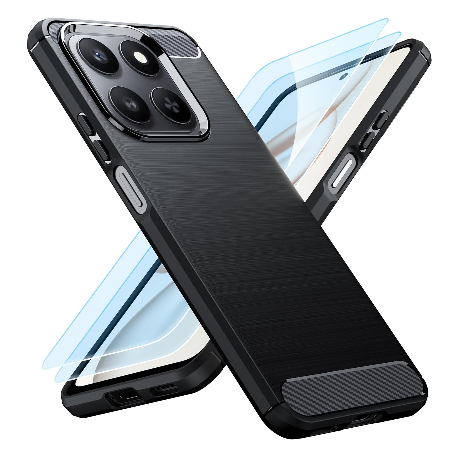 TesRank Etui na Honor 400 Smart+ Zestaw 2 szt. osłon z hartowanego szkła, ochrona z [włókna węglowego] Przezroczysta, elastyczna obudowa z wysokiej jakości silikonu termoplastycznego TPU, etui