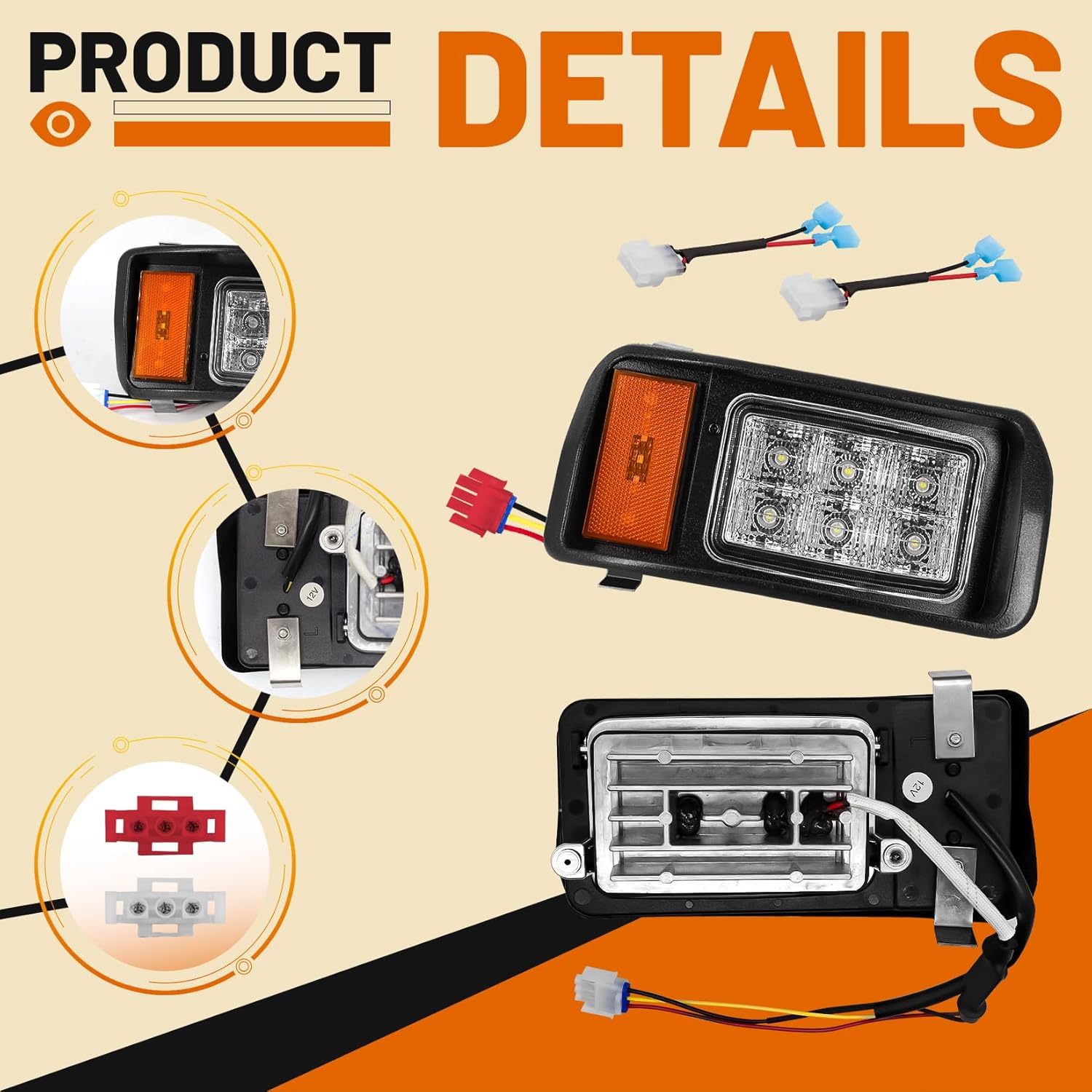 DRIVE UP Club Car DS LED Headlight Kit, 12V Factory Style LED Headlights with Adapter Wire for Club Car DS 1993-up Gas and Electric Golf Carts, OEM 101988001