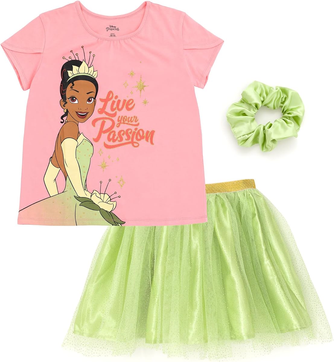 Conjunto de camiseta y falda tutú para niña de princesa con coletero para niños pequeños y grandes