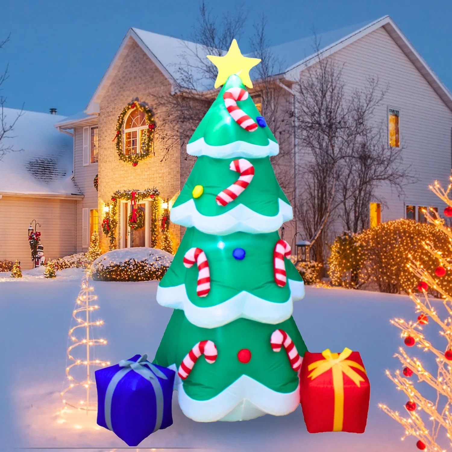 PTS 7FT Inflatable Christmas Tree Outdoor Decoration, Christmas Blow Up Yard Decorations, Built-in LED Lights Inflatables Xmas Holiday Funny Decor for Indoor Lawn Garden