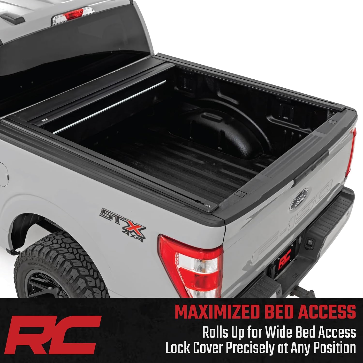 Tonneau cover fully retracted, showing maximized truck bed access.