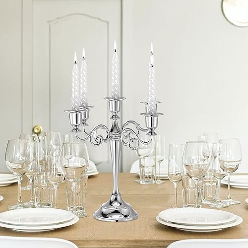 Miniatura 5 de PATIKIL Portavelas de candelabro, soporte de metal de 5 brazos para velas cónicas, soporte de vela de 10.5 pulgadas de alto para decoración de mesa