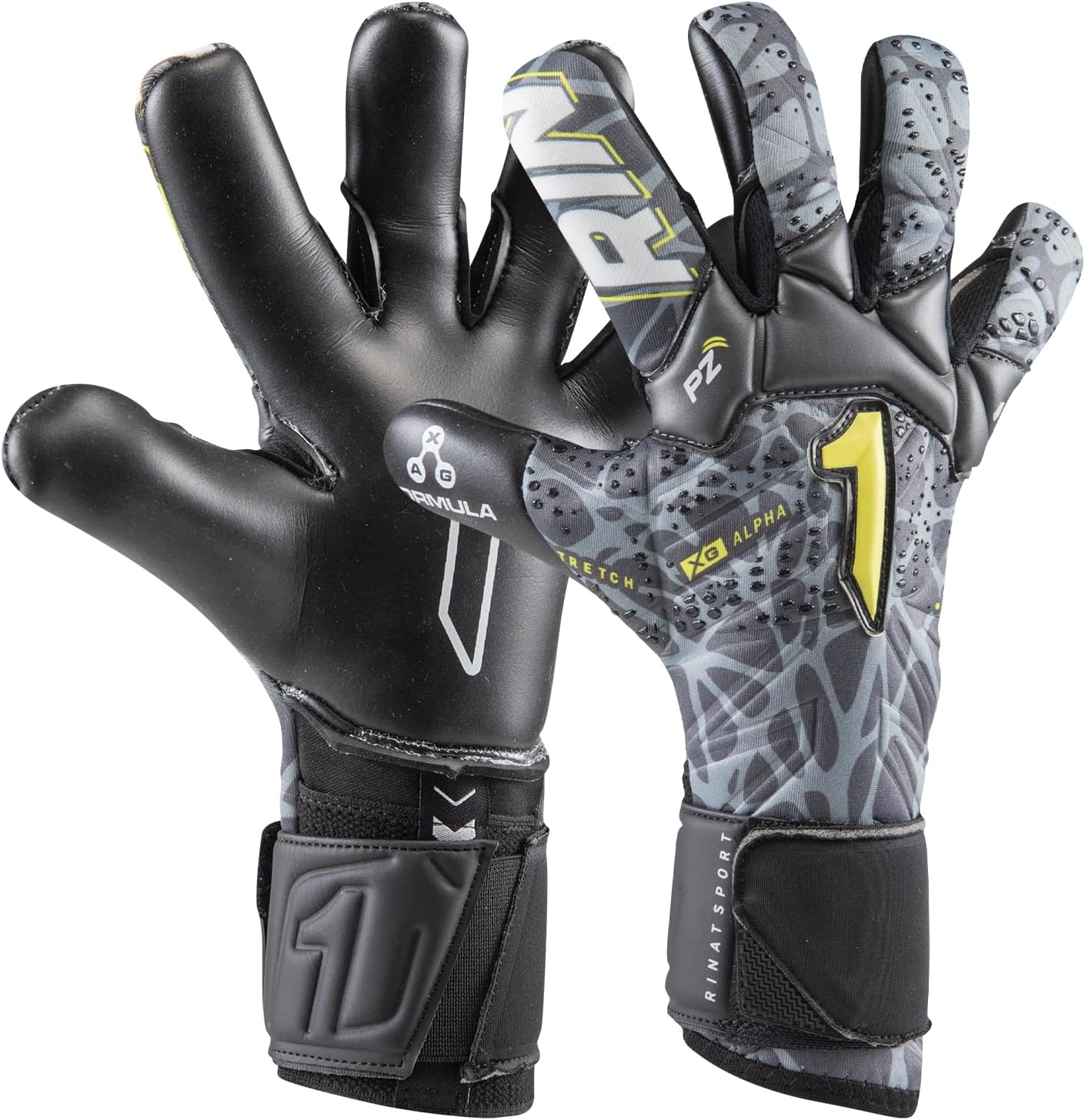 Rinat Xtreme-Guard Dominius Alpha-Pro Goalkeeper Gloves – AXG Formula German Latex Grip, Negative Cut, Impact Absorption, Breathable Backhand, Adjustable Wrist Closure