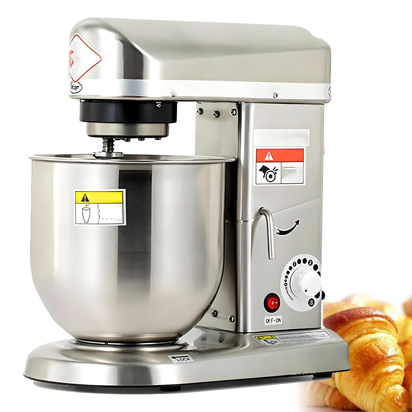 Impastatrice planetaria Professionale per la Cottura al Forno, impastatrice Commerciale per impieghi gravosi con Gancio per impastare, Frusta e sbattitore, 3 velocità 10L-220vSilver
