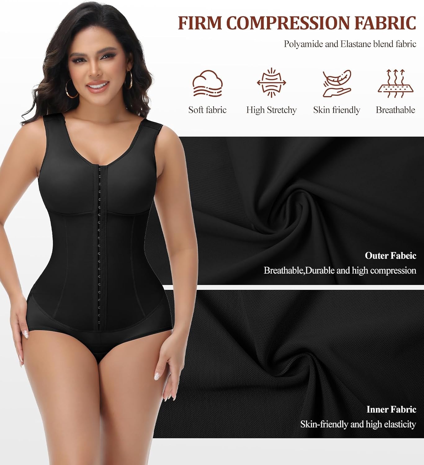 SHAPSHE Fajas Body Shaper Colombianas Moldeadoras Triple-Abdominal Compression Breathe-Easy Faja with Zero-Pressure Bra
