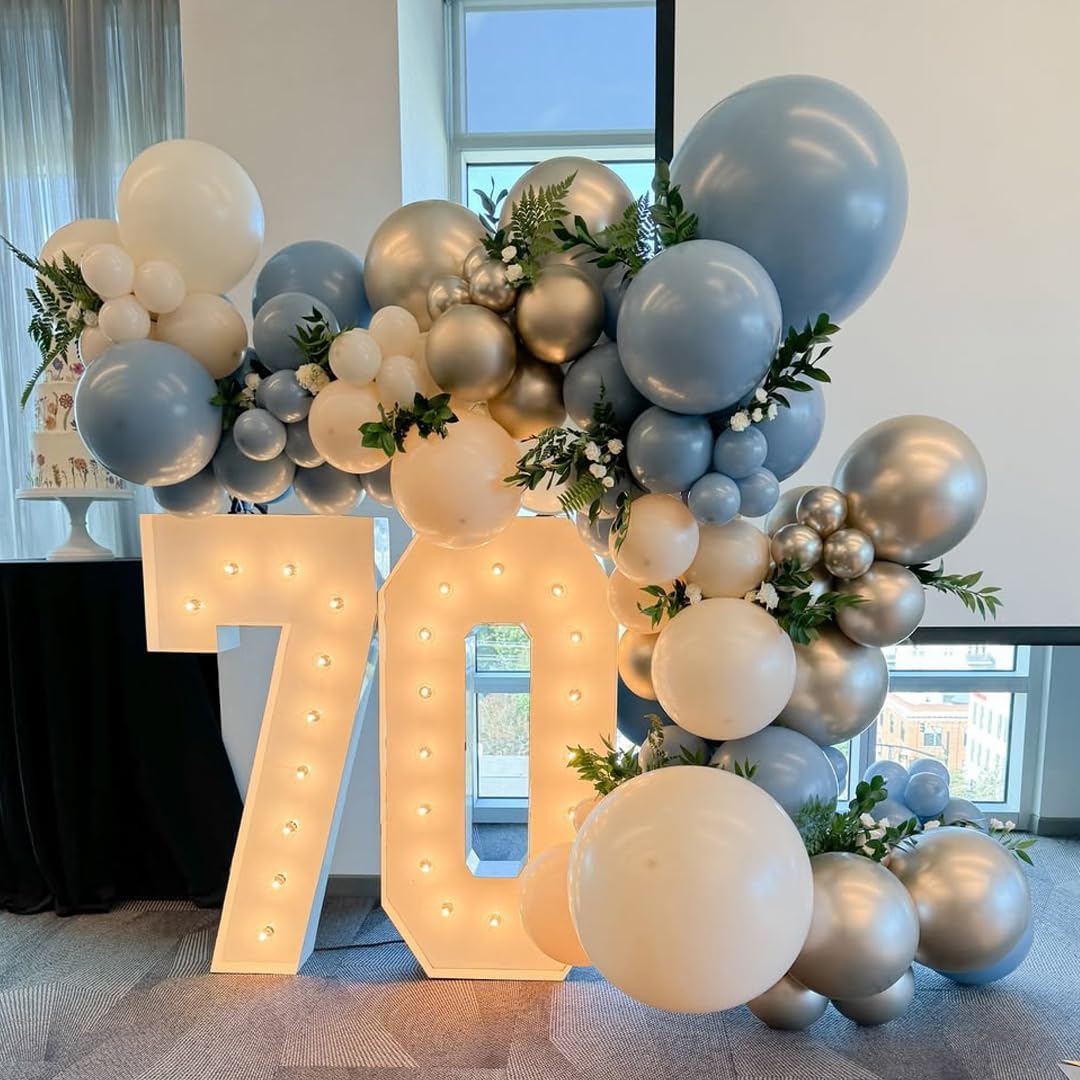 Dusty Blue and Gold Party Balloons, 50pcs 12 Inch Dusty Blue Balloons Sand White Champagne Gold Latex Balloon for Adult Party Anniversary Wedding Bridel Party Decorations - Image 5