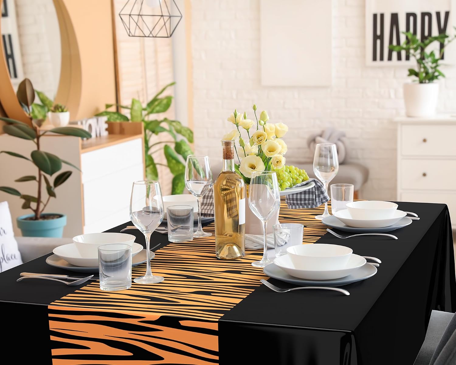 Buryeah 3 Pcs Tiger Print Tablecloth 54 x 108'' Tiger Plastic Table Cover Striped Disposable Safari Animal Zoo Jungle Print Party Decoration for Baby Shower Birthday Party Favors (Black)