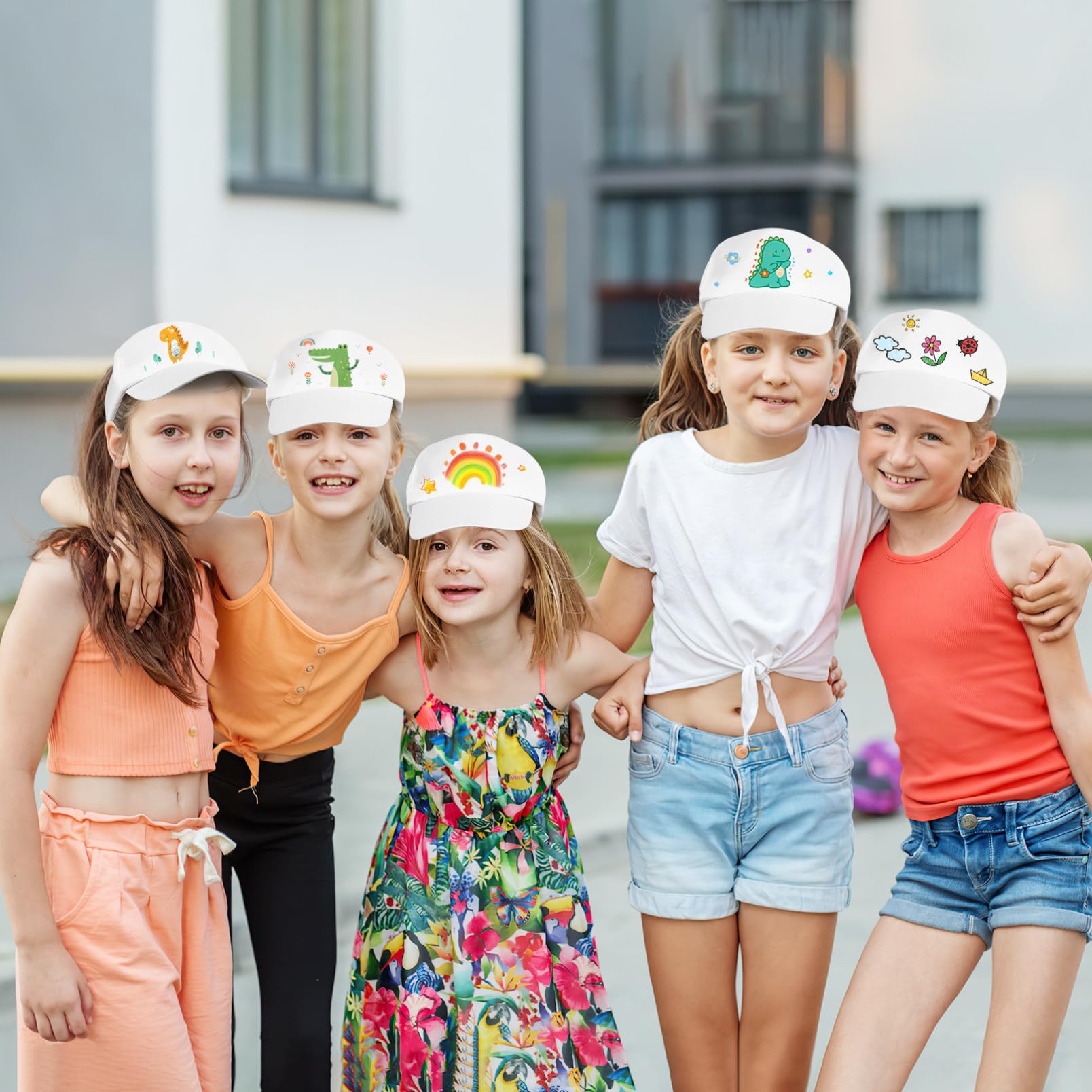 TOYANDONA Sombrero para Niños de Algodón Blanco, 10 Piezas, Visera Ligera y Resistente, Adecuado para Pintar y Actividades Creativas