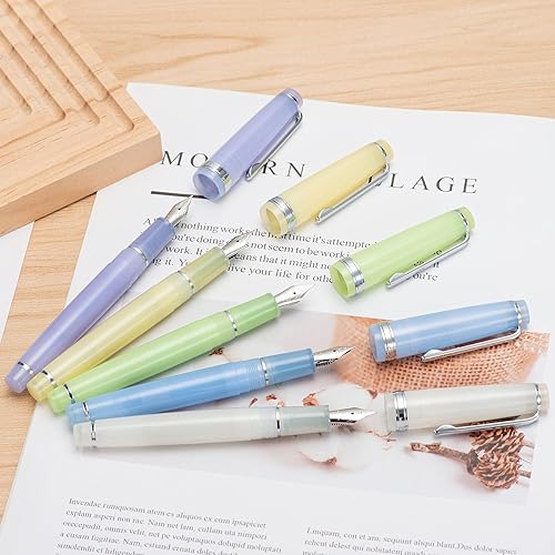 Miniatura 8 de Jinhao 82 - Pluma estilográfica acrílica, punta extra fina iridio con convertidor de tinta, blanco marfil transparente, diseño clásico, bolígrafo de