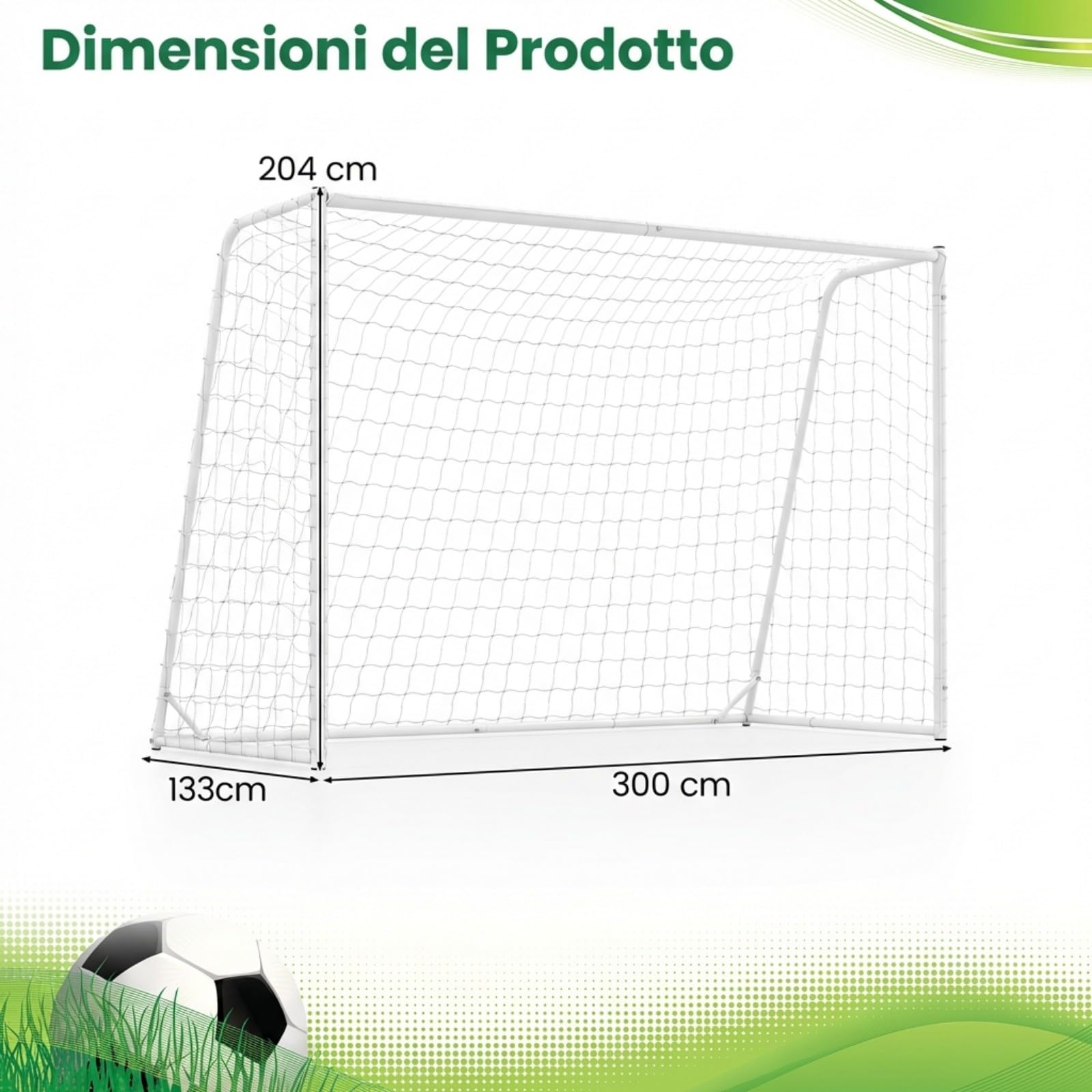 COSTWAY Porta da Calcio 300 x 204 cm con Telaio in Metallo, Rete in PE, 8 Picchetti e 16 Fascette, Facile Montaggio, Attrezzatura per Allenamento Calcio per Bambini, Giovani e Adulti