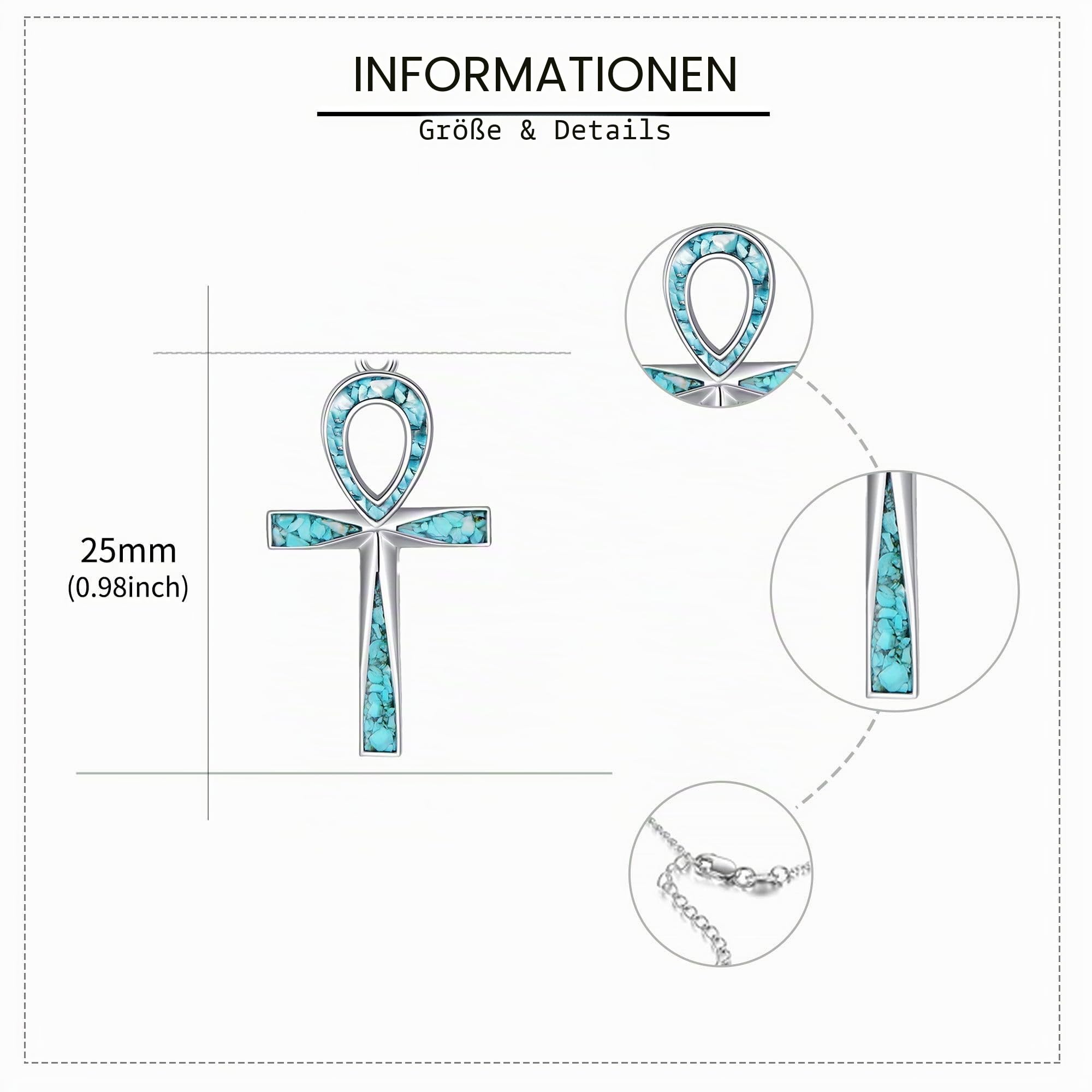 ONEFINITY Ankh Kreuz Kette Sterling Silber Türkis Ägyptisches Kreuz Anhänger Halskette Religiöser Schmuck Geschenke für Damen Herren