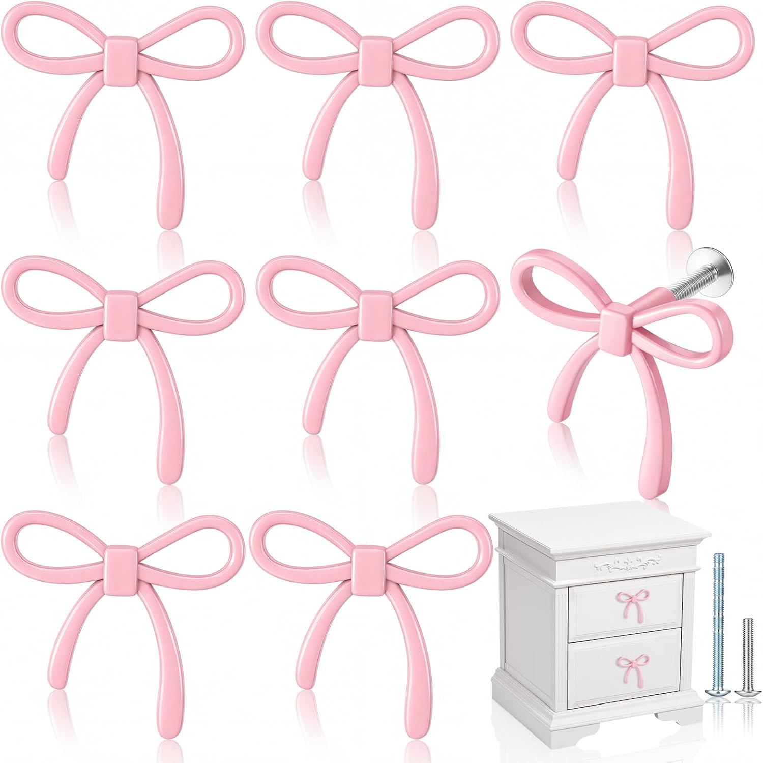 MorningRo Pink Bow Drawer Knobs, Coquette Vintage Cabinet Pulls, Cute Bow Dresser Handles, Easy Install Furniture Hardware for Bedroom, Dorm, Kitchen, Cupboard, Teen Girls Room Decor Home