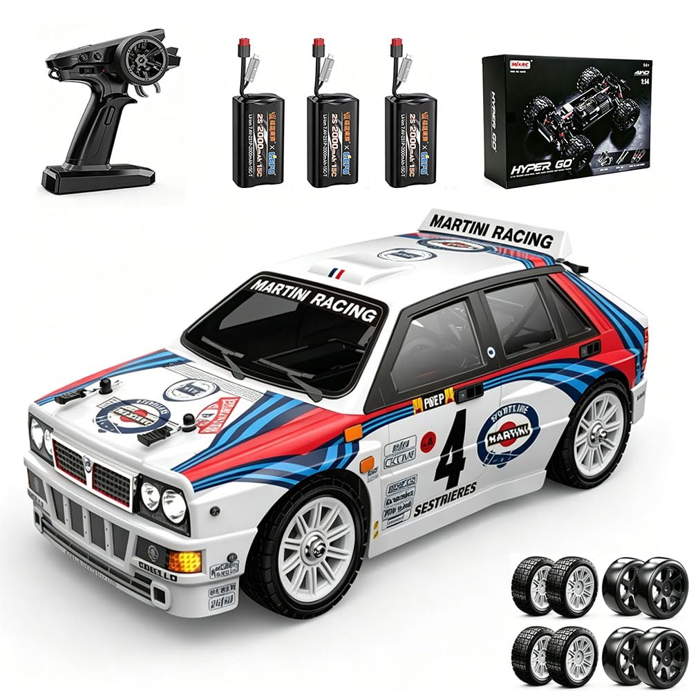 1/14 Bürstenloser Ferngesteuertes Auto Erwachsene,MJX 14302 42km/h Hochgeschwindigkeits RC Car, 2.4Ghz 4WD High Speed Rallye Car, 3 Batterien, Weiß