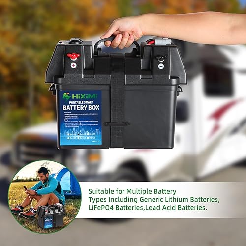 Miniatura 7 de Caja de batería de 12 V para exteriores, portátil, multifunción, para barco, caravana, camping, viajes, plomo, ácido, AGM, litio, LiFePO4, cajas de