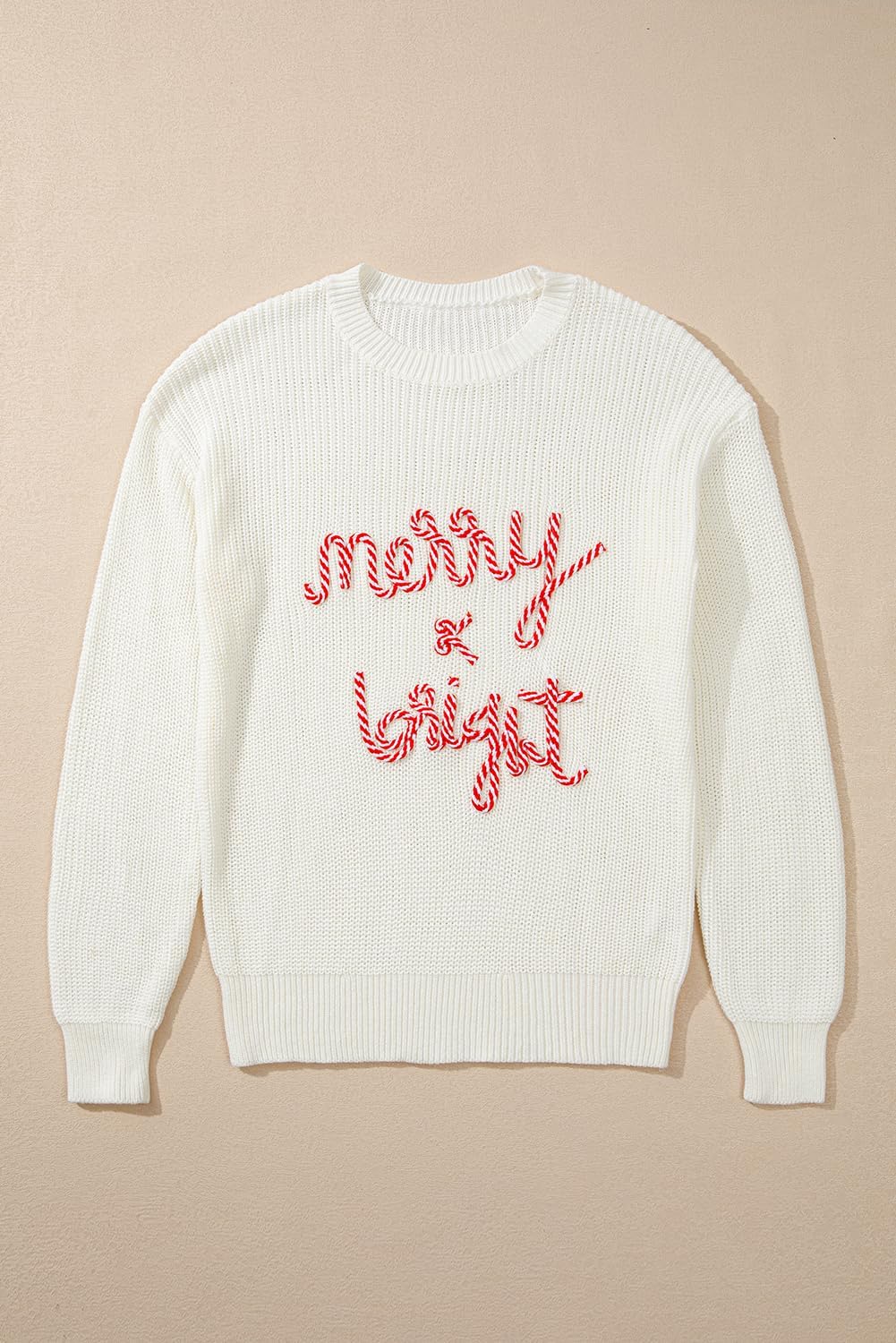 Women's Pullover Sweater Christmas Crewneck Long Sleeve Merry and Bright Letter Embroidery Oversized Tunic Tops - Image 8