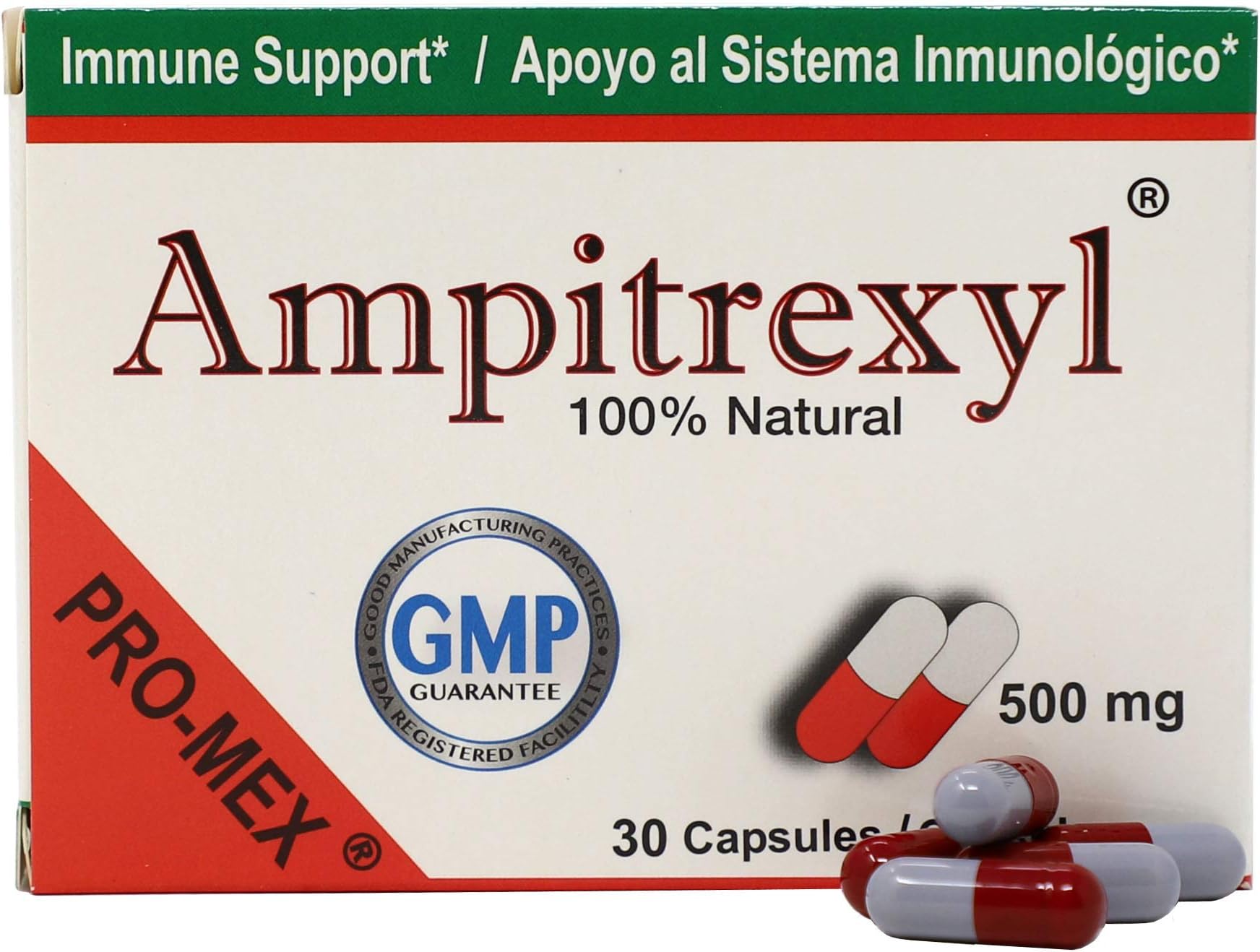 Ampitrexyl, Formula 100% Natural, Helps You Support Your Immune System, Antioxidant, 30 Capsules, 500 mg, Box