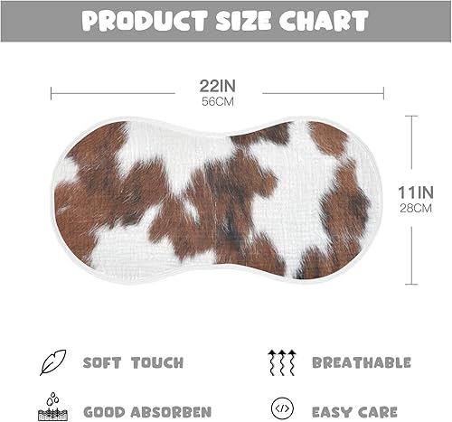 Miniatura 3 de Juego de 1 paños de muselina para bebé, suaves y absorbentes, con estampado de vaca, baberos, toalla facial para niños recién nacidos, 22 x 11