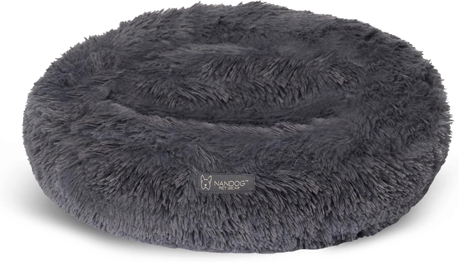 NANDOG Pet Gear Calming Round Shaggy Pet Bed for Dogs and Cats (Medium, Dark Gray)