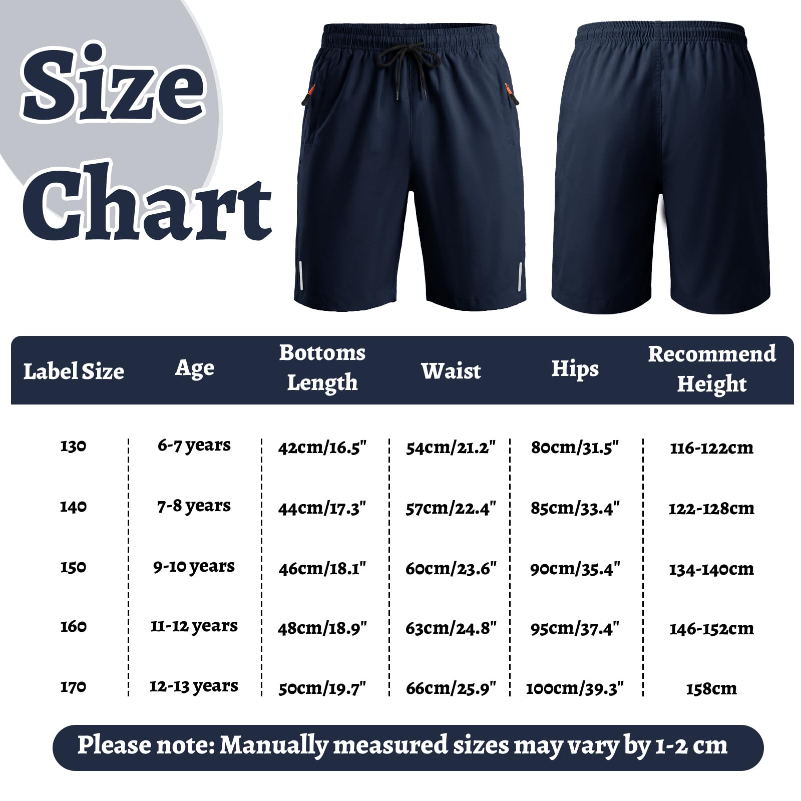 Pantaloncini Sportivi Ragazzi, Rapida Asciugatura Shorts con Strisce Riflettenti e Tasche Cerniera, Traspirante Abbigliamento Sportivo Cordino Interno Scuola Casual Bambini 6-13 Anni
