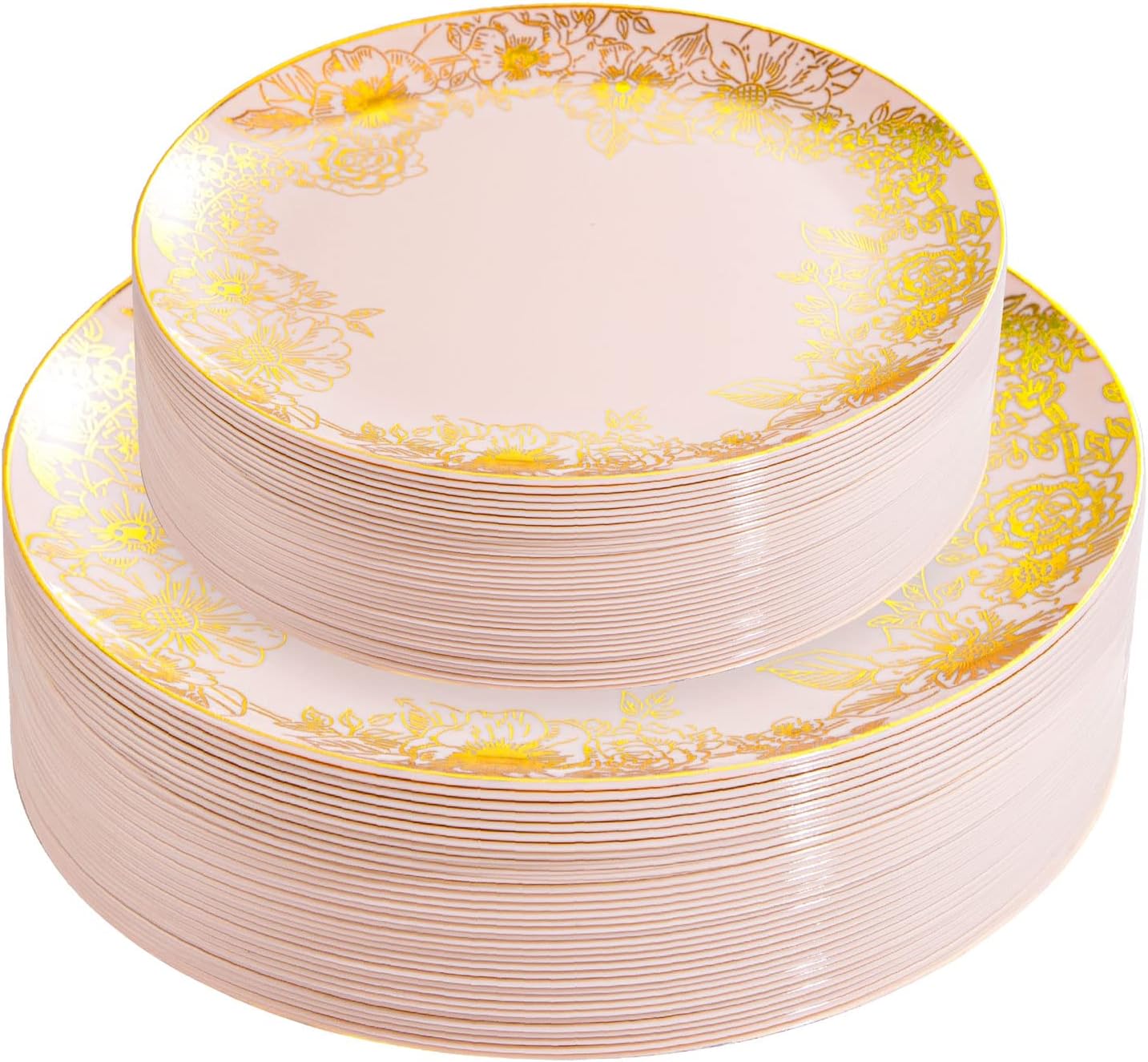 LIYH 60pcs Pink and Gold Plastic Plates,Pink Party Plates