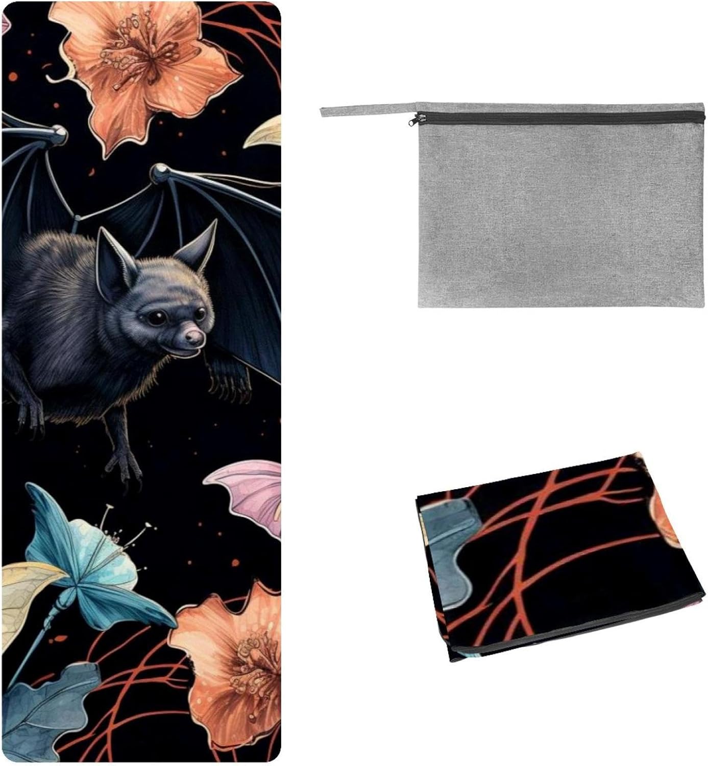 Yoga Towel, Bat Pattern Non Slip Sweat Absorbent Hot Yoga Mat Towel for Hot Yoga, Pilates and Fitness - 72.8" x 26.8"
