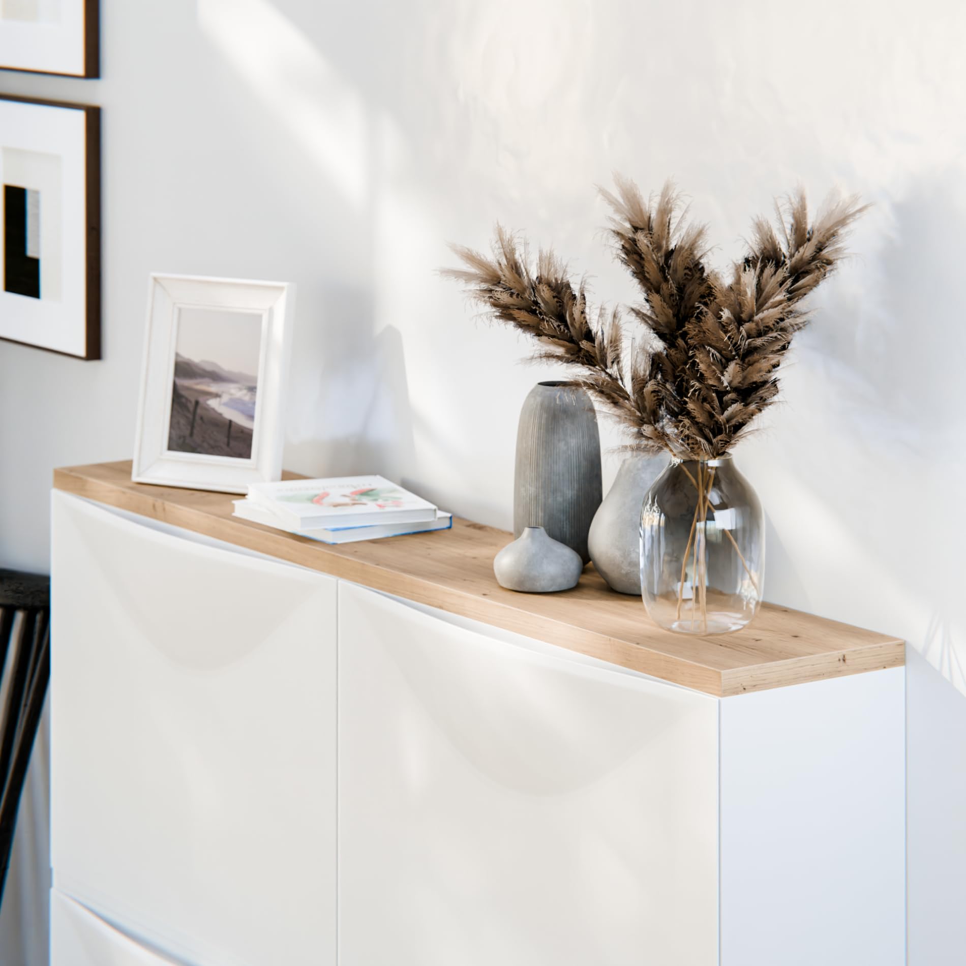 Holzplatte für Trones Schuhregal - 1, 2 oder 3 nebeneinander, Deckplatte im Stil Artisan Eiche, Holzbrett für Kunststoff Schuhschrank (für 2 Trones (1026 x 159mm))