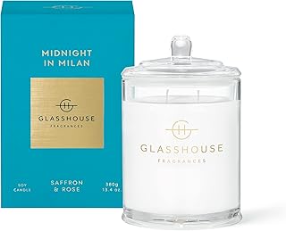 Glasshouse Fragrances Midnight in Milan Candle, Triple Scented Natural Soy Wax Blend, 2 Wicks & Glass Jar, 65 Hour Burn Time, Saffron & Rose, 13.4 Oz (380g)