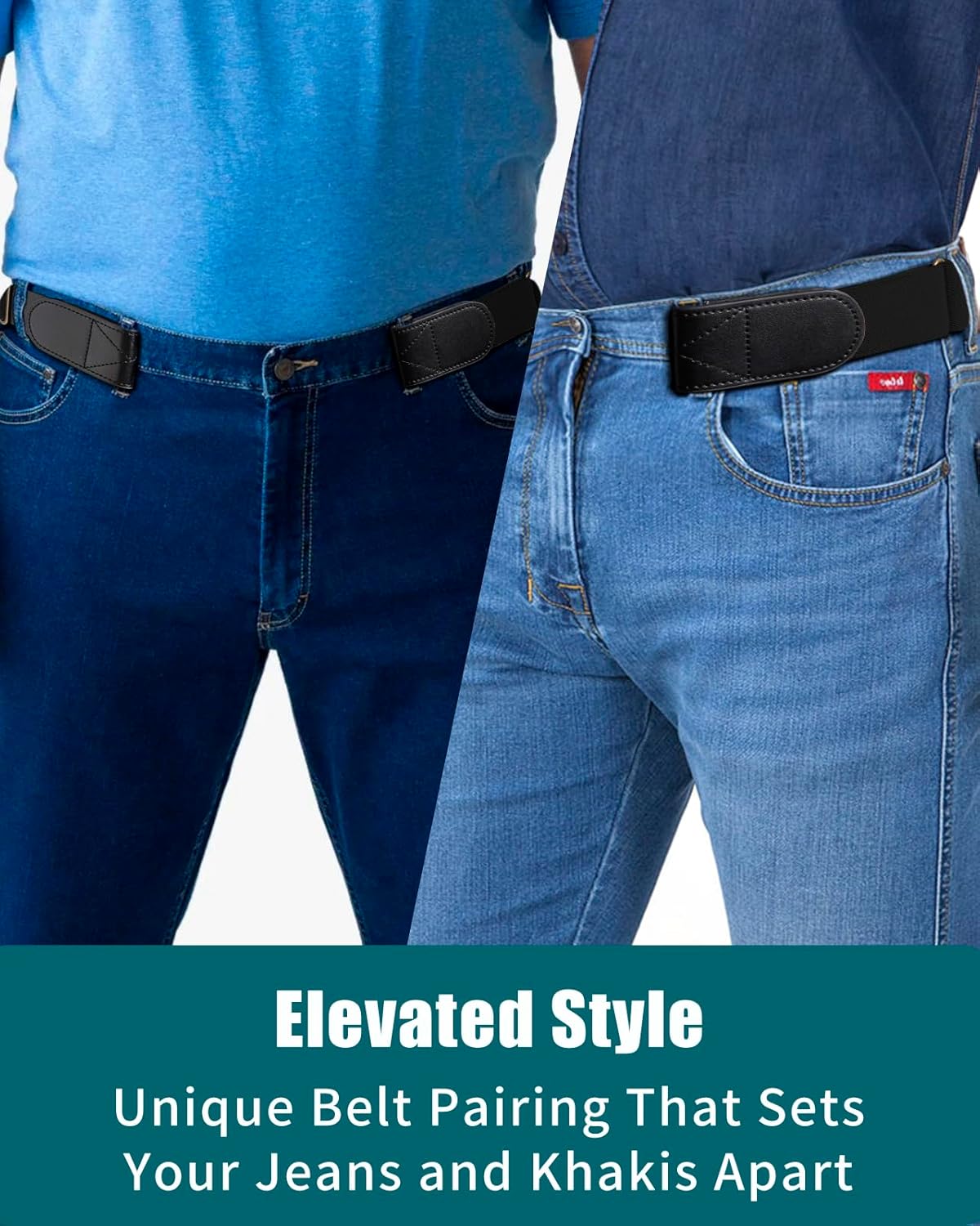 Magic Buckleless Men's Stretch Belts: Comfort Revolution- Hook-Loop Adjustable No Buckle Elastic Belt for Jeans Khaki, 32-48" - Image 7