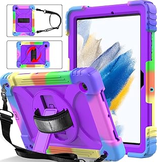 BMOUO Case for Samsung Galaxy Tab A8 10.5 inch 2022, Galaxy Tab A8 Case, Shockproof [Swivel Stand] [Shoulder Hand Strap] Kids Case for Samsung Galaxy Tab A8 10.5” 2022 (SM-X200/X205/X207), Purple