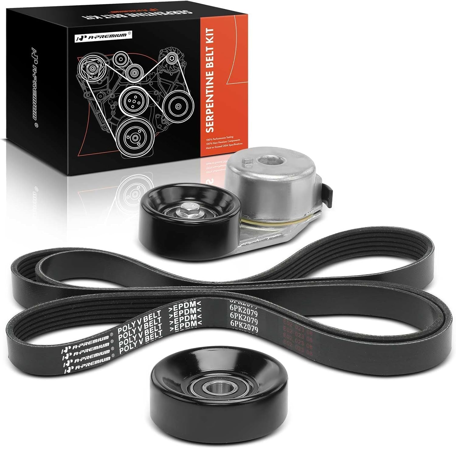 A-Premium Engine Serpentine Belt Drive Kit with Tensioner & Idler Pulley Compatible with Ford Ranger 1998-2001 L4 2.5L & Mazda B2300 1995-1997 L4 2.3L, B2500 1998-2001 L4 2.5L - SOHC, Gas