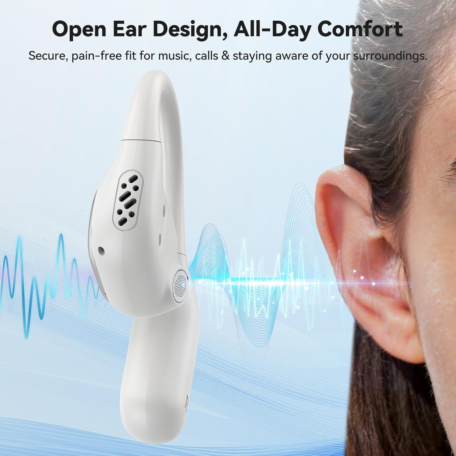 TECKNET Open Ear Headphones, Bluetooth Headphones 6.0 Sports with Smart Digital Display, 40H Playtime, IPX5 Waterproof, Wireless Earbuds Lightweight Design Fit Fitness/Travel/Cycling (White)