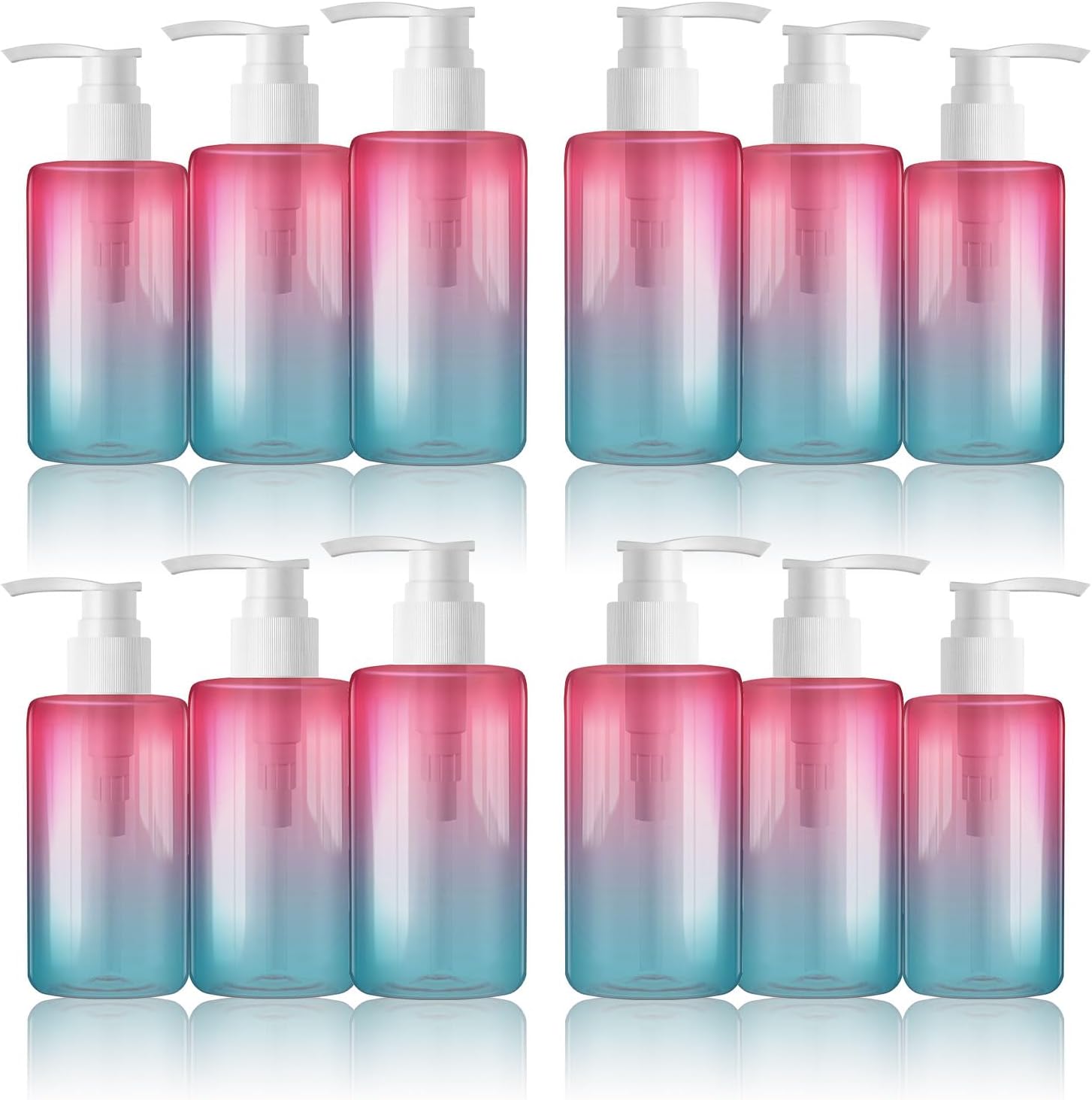 48 Pack 6.8 oz Refillable Pump Bottles - Empty Clear Gradient Color Plastic Dispensers for Lotion, Shampoo, Soap & Cream