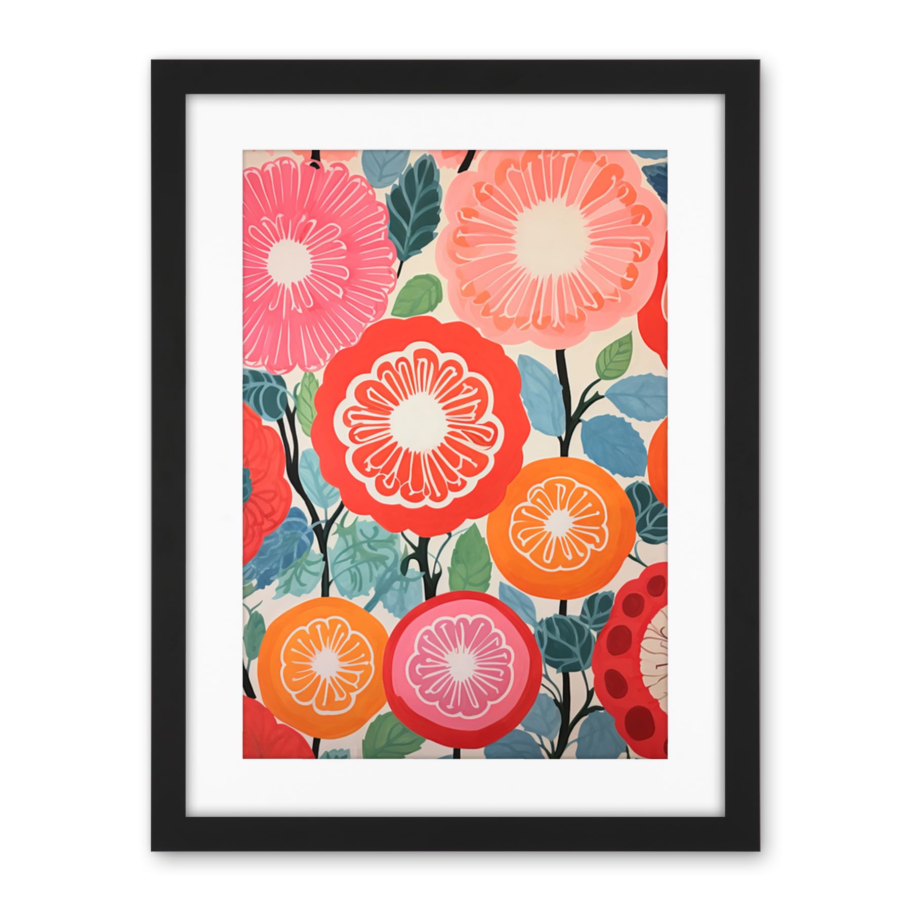 Artery8 Pomegranate Tree Flowers in Bloom Mediterranean Bright Floral Abstract Artwork Framed Wall Art Print 18X24 Inch