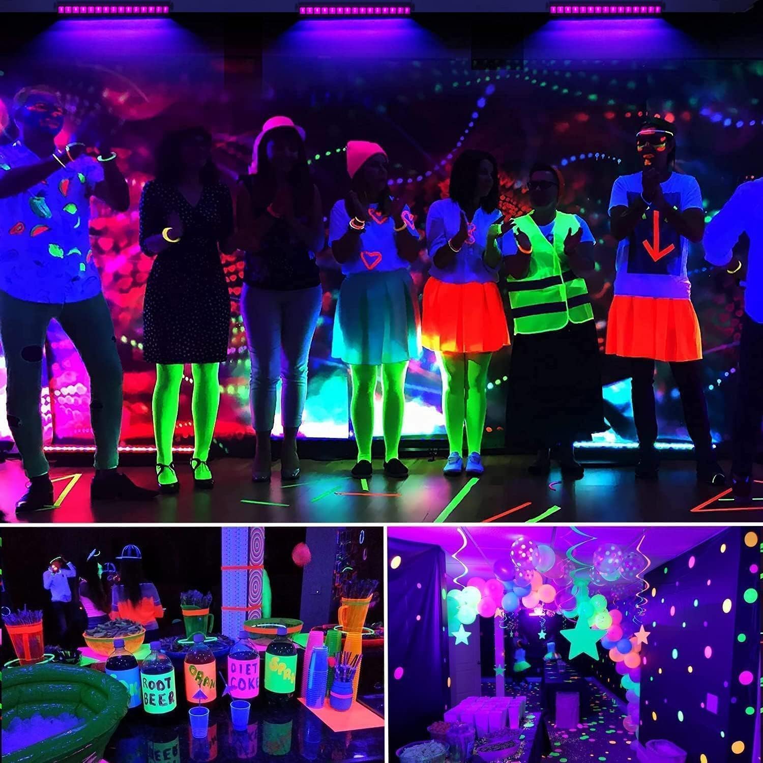 36W 4Pack Black Light Bar & 36W 2Pack Black Light Bar, IP66 Waterproof Blacklight Bars with Plug+Switch+6ft Cord, Blacklight for Glow Party, Fluorescent Poster, Body Paint, Halloween Decor