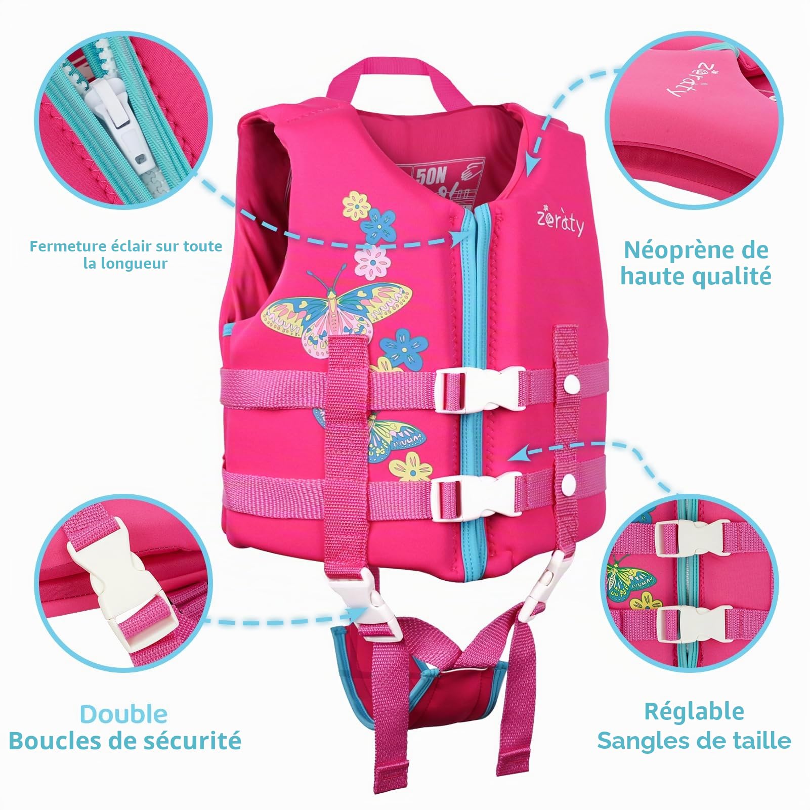 Zeraty Kids Swim Gilet d'aide à la Natation pour Tout-Petitsavec Sangle de sécurité réglable Age 1-9 Ans / 22-50Lbs